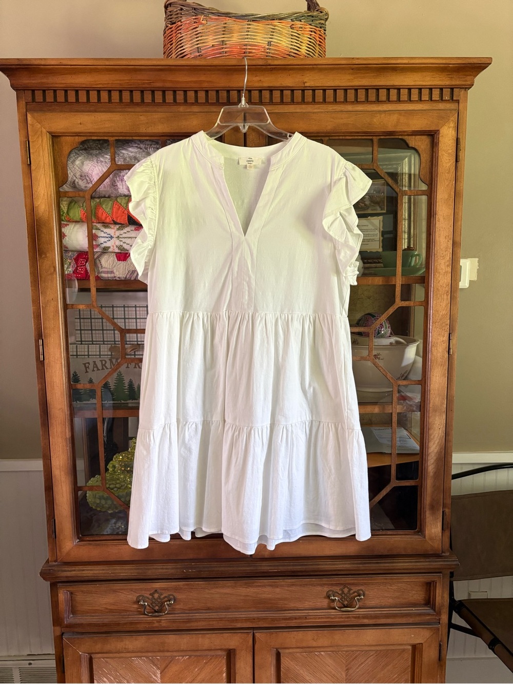 entro White Tiered Mini Dress with Ruffle Sleeves